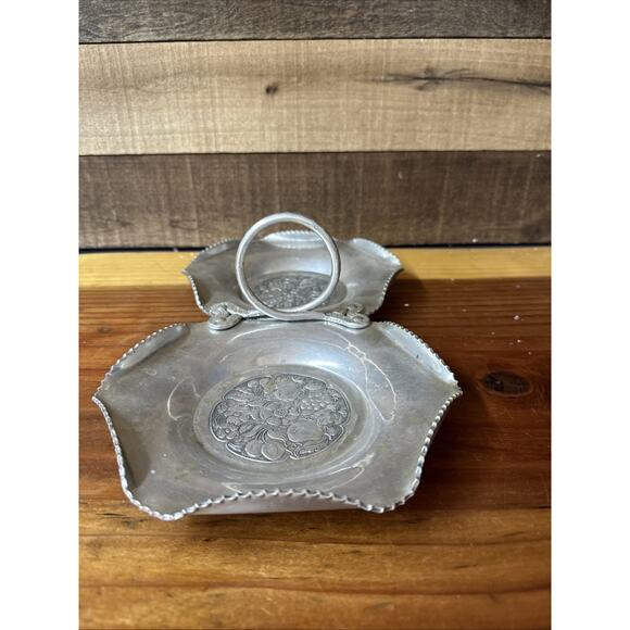Vintage Cromwell Divided Tray Hand Wrought Aluminum w Handle Floral Design 1950s - Picture 6 of 9